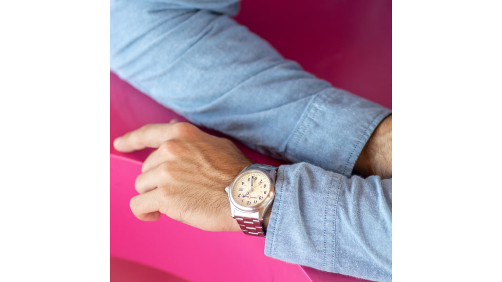 Armourlite Field Series AL102 Swiss Made Tritium Illuminated Watch with Shatterproof Armourglass, Raw Steel Case, Beige Dial, 42mm, AL102