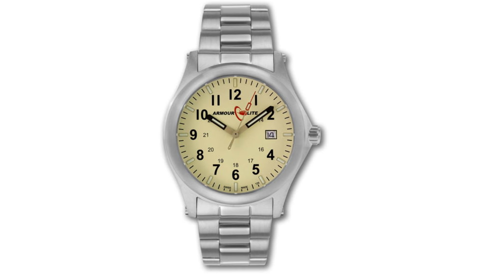 Armourlite Field Series AL102 Swiss Made Tritium Illuminated Watch with Shatterproof Armourglass, Raw Steel Case, Beige Dial, 42mm, AL102