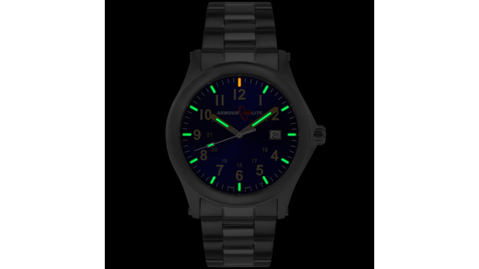 Armourlite Field Series AL103 Swiss Made Tritium Illuminated Watch with Shatterproof Armourglass, Raw Steel Case, Blue Dial, 42mm, AL103