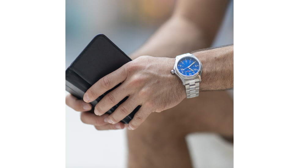 Armourlite Field Series AL103 Swiss Made Tritium Illuminated Watch with Shatterproof Armourglass, Raw Steel Case, Blue Dial, 42mm, AL103