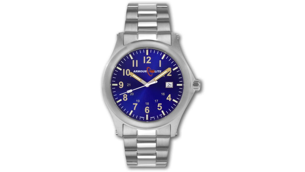 Armourlite Field Series AL103 Swiss Made Tritium Illuminated Watch with Shatterproof Armourglass, Raw Steel Case, Blue Dial, 42mm, AL103