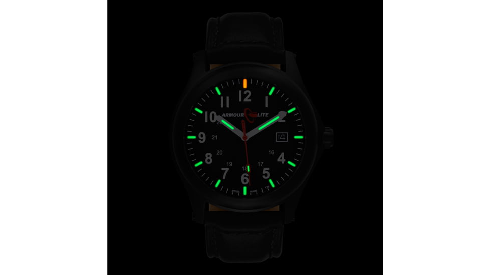 Armourlite Field Series AL114 Swiss Made Tritium Illuminated Watch with Shatterproof Armourglass, Black Case, Black Dial, White Numbers, 42mm, AL114
