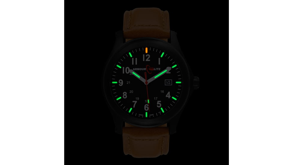 Armourlite Field Series AL124 Swiss Made Tritium Illuminated Watch with Shatterproof Armourglass, Black Case, Black Dial, White Numbers, 42mm, AL124