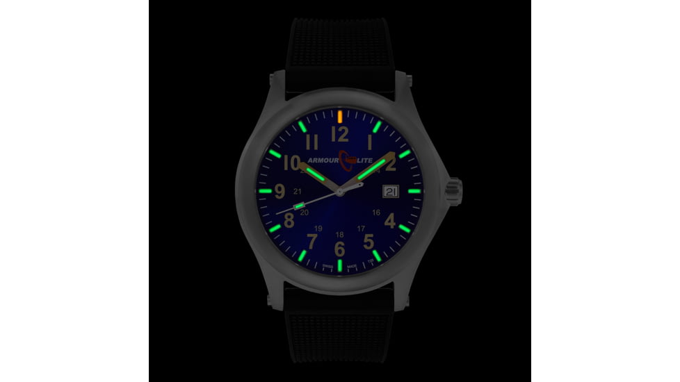 Armourlite Field Series AL133 Swiss Made Tritium Illuminated Watch with Shatterproof Armourglass, Raw Steel Case, Blue Dial, 42mm, AL133