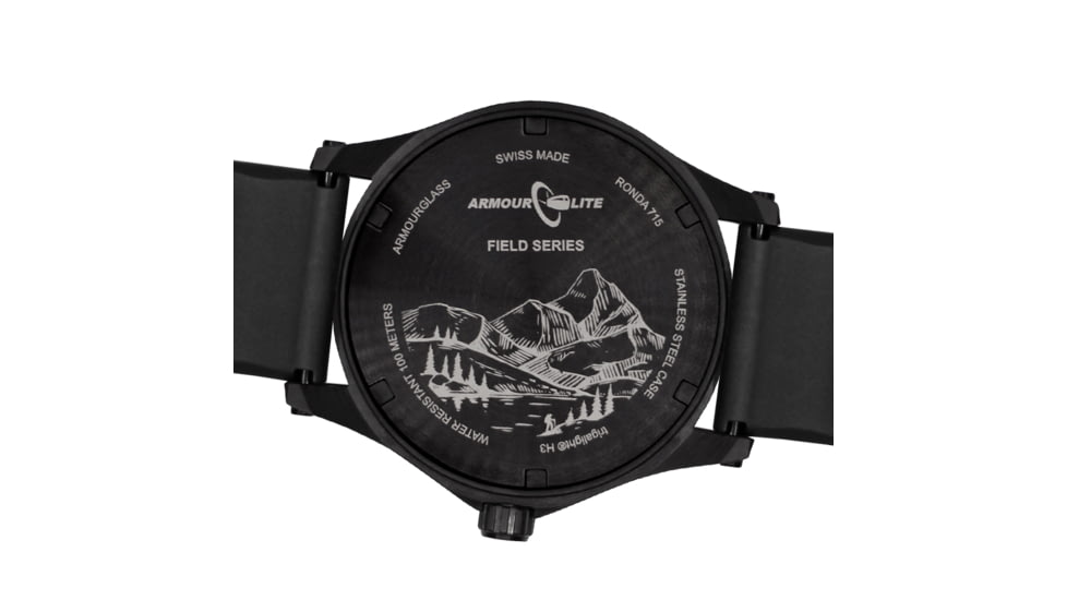 Armourlite Field Series AL135 Swiss Made Tritium Illuminated Watch with Shatterproof Armourglass, Black Case, Blackout Dial, 42mm, AL135