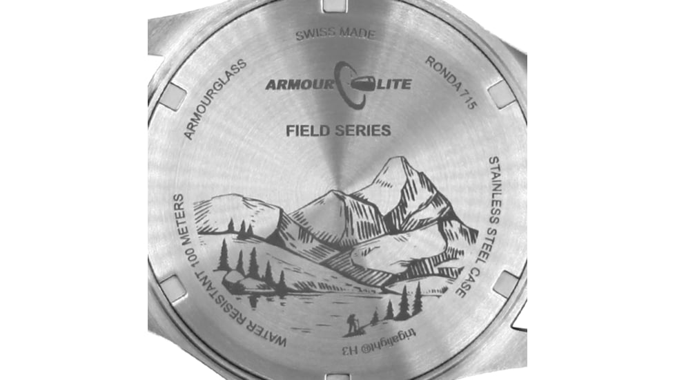 Armourlite Field Series AL141 Swiss Made Tritium Illuminated Watch with Shatterproof Armourglass, Raw Steel Case, Black Dial, 42mm, AL141