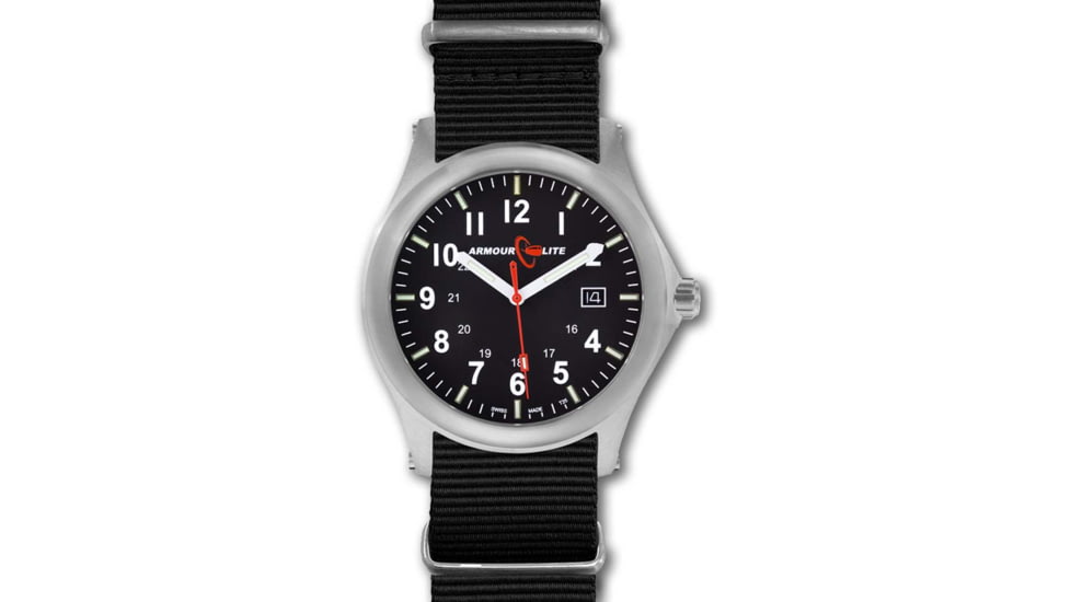 Armourlite Field Series AL141 Swiss Made Tritium Illuminated Watch with Shatterproof Armourglass, Raw Steel Case, Black Dial, 42mm, AL141