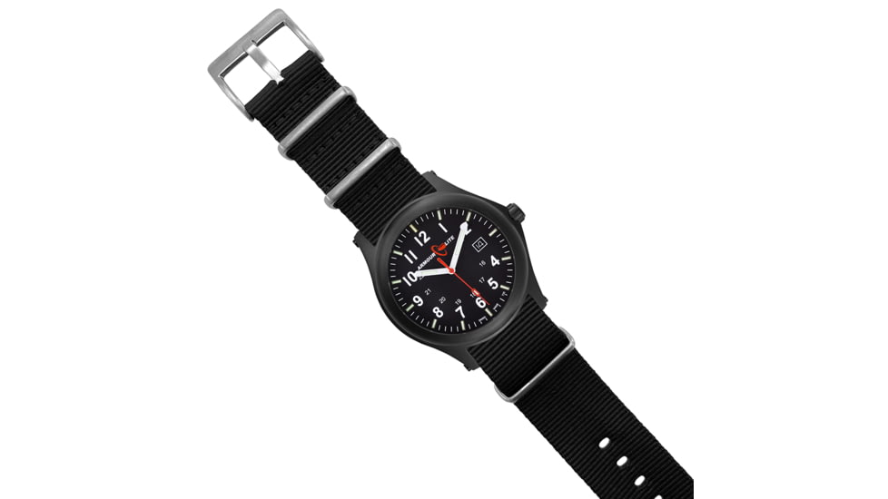 Armourlite Field Series AL144 Swiss Made Tritium Illuminated Watch with Shatterproof Armourglass, Black Case, Black Dial, White Numbers, 42mm, AL144