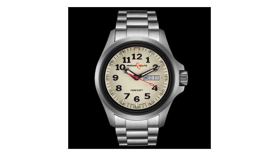 Armourlite Officer Series Stainless Steel Tan Dial Watch, Tan/Silver AL815