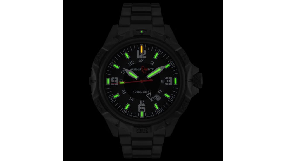 Armourlite Professional Series Tritium Watch, 47mm Case, Ronda 515.24 Quartz Movement, Black/White AL1403
