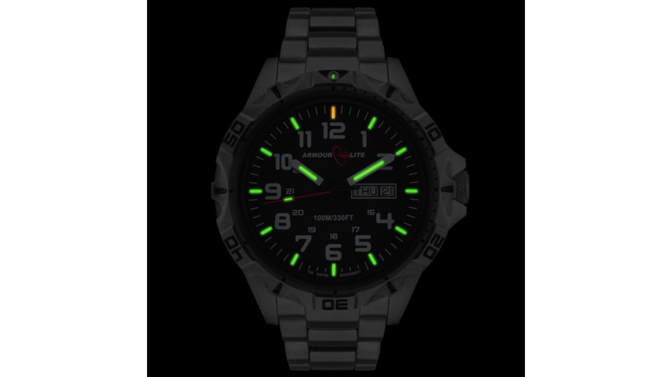 Armourlite Professional Series Tritium Watch, 47mm Case, Ronda 517 Quartz Movement, Silver/Black/White AL1401