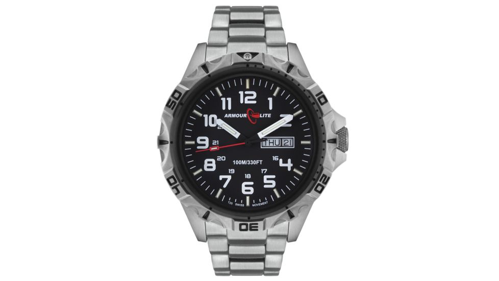 Armourlite Professional Series Tritium Watch, 47mm Case, Ronda 517 Quartz Movement, Silver/Black/White AL1401