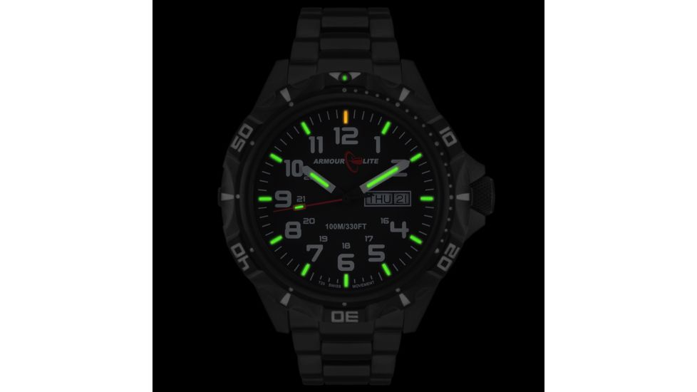 Armourlite Professional Series Tritium Watch, 47mm Case, Ronda 517 Quartz Movement, Black/White AL1402