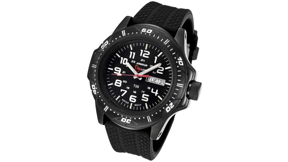 Armourlite Shatter Proof Scratch Resistant Glass Swiss Tritium Watch, Rubber Watch Band, Black, H3, Small AL53