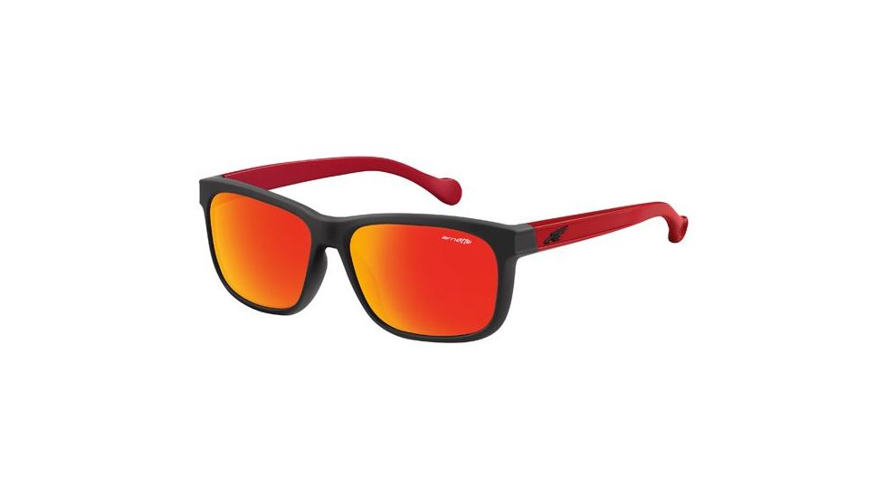 Arnette Slacker Sunglasses, Fuzzy Black/Red Frame, Red Mirror Lens AN4196-03