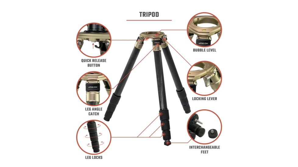 Athlon Optics Midas CF40 40mm Tube Carbon Fiber Tripod, Black/Tan, 706005