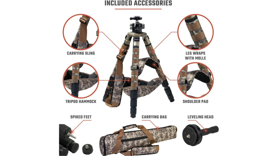 Athlon Optics Midas CF40 40mm Tube Carbon Fiber Tripod, Black/Tan, 706005