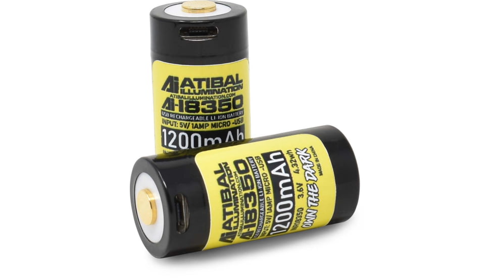 Atibal Illumination 18350 USB Rechargeable Batteries, 1 Pair, Black, Ai-350B-USB