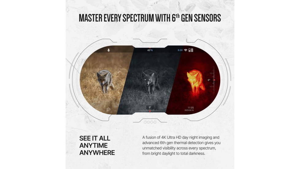 ATN Binox 6 Dual Multispectral 6-48x25mm Thermal Imaging Binocular w/Built-in Laser Rangefinder, 50 Hz, 256x192, Black, MSBNB6225A