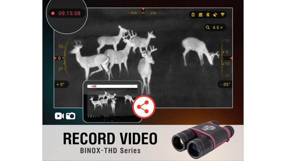 ATN BinoX THD Thermal Binoculars w/Video Recording, Wi-Fi, GPS, Smartphone Control via App. Red/Black