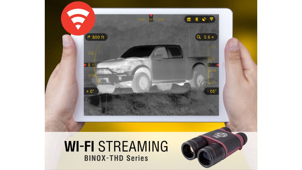 ATN BinoX THD Thermal Binoculars w/Video Recording, Wi-Fi, GPS, Smartphone Control via App. Red/Black