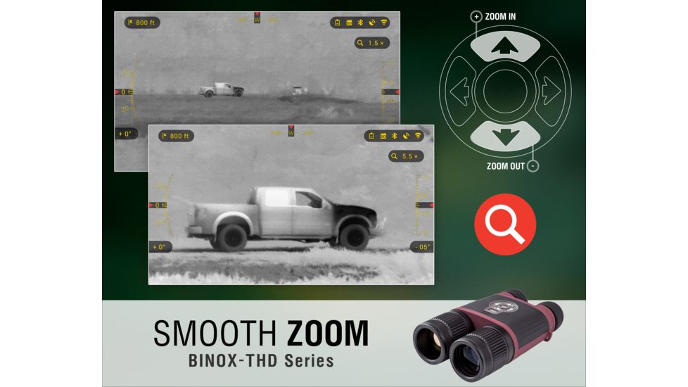 ATN BinoX THD Thermal Binoculars w/Video Recording, Wi-Fi, GPS, Smartphone Control via App. Red/Black