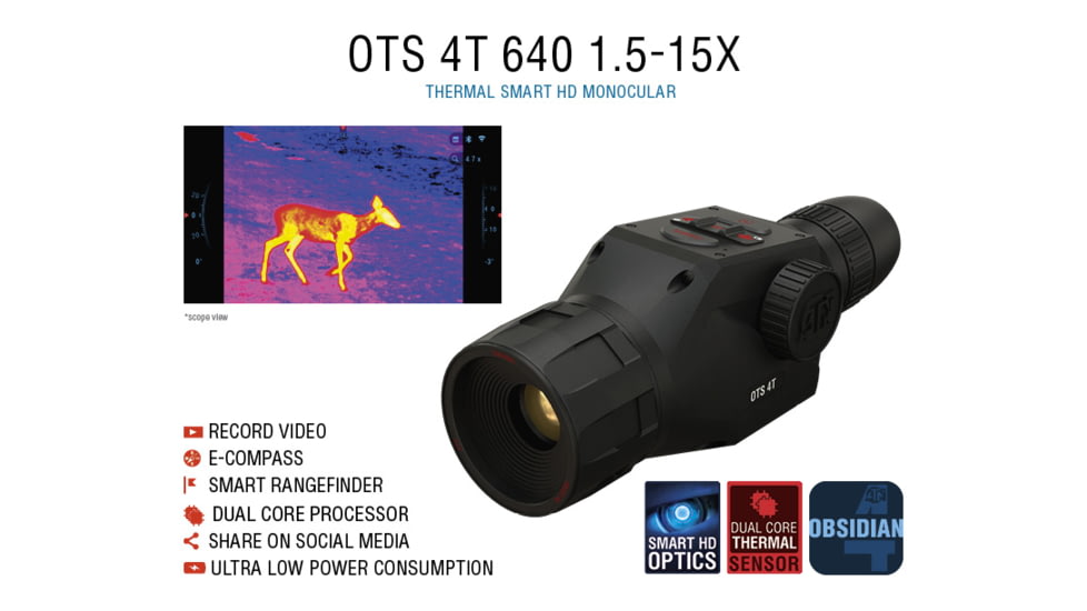 ATN OTS 4T, 1.5-15x, 640x480, Thermal Viewer w/ Full HD Video rec, WiFi,Smooth zoom, iOS/Android Controlling App, Black, TIMNO4642A