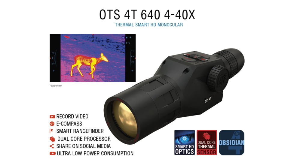 ATN OTS 4T, 4-40x, 640x480, Thermal Viewer w/ Full HD Video rec, WiFi, Smooth zoom, iOS/Android Controlling App, Black, TIMNO4644A