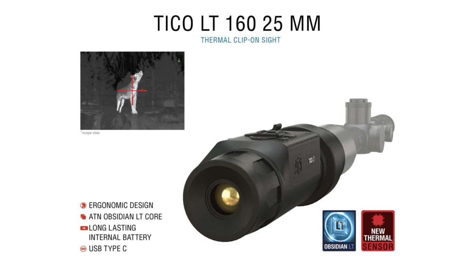 ATN TICO LT 160 1 - 2x25 mm Thermal Clip-On, 160x120, Black, TICOTLT125X