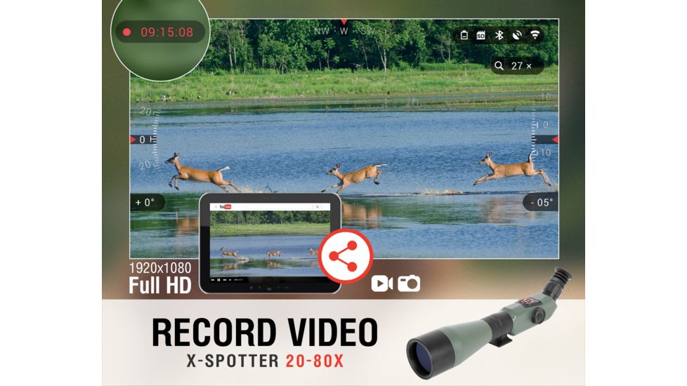 ATN X-Spotter HD 20-80x Smart Day/Night Spotting Scope w/Video Recording, Wi-Fi, GPS, Smartphone Control via App, Green / Black DGSSHD2080