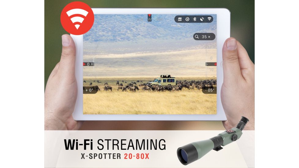 ATN X-Spotter HD 20-80x Smart Day/Night Spotting Scope w/Video Recording, Wi-Fi, GPS, Smartphone Control via App, Green / Black DGSSHD2080
