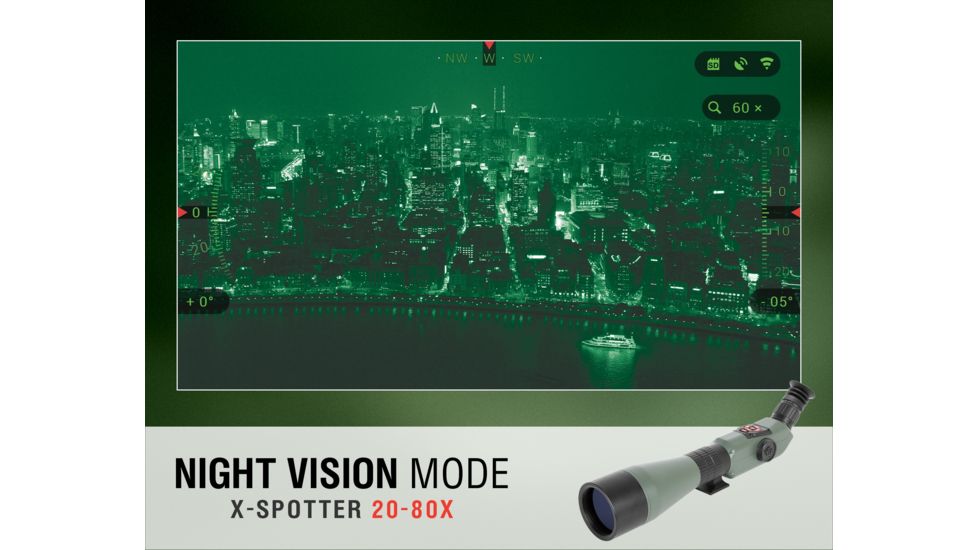 ATN X-Spotter HD 20-80x Smart Day/Night Spotting Scope w/Video Recording, Wi-Fi, GPS, Smartphone Control via App, Green / Black DGSSHD2080