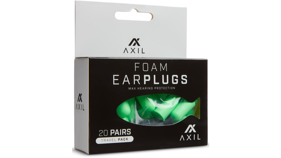 AXIL Foam Ear Plugs - 20 Pair Travel Pack w/Key Chain Holder, Green, Small, FP-20GKP