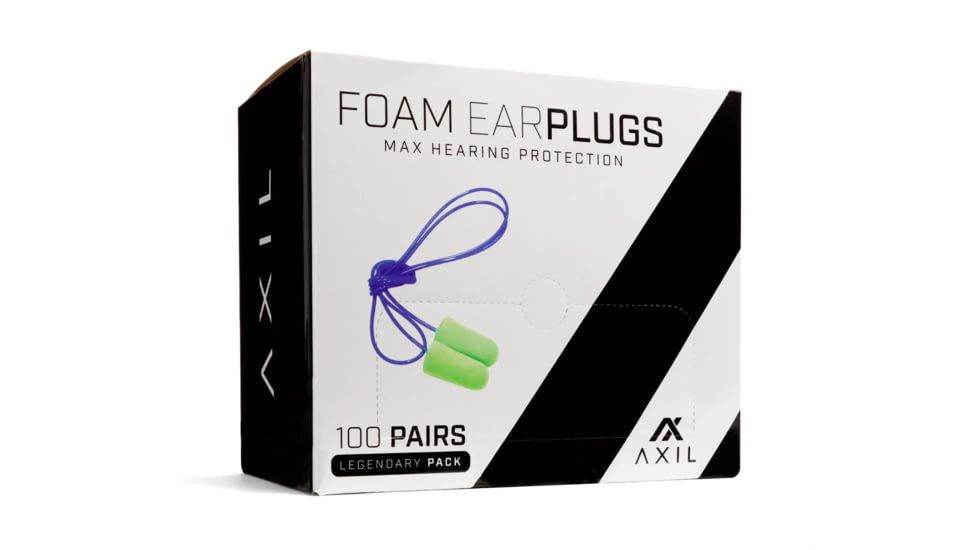AXIL Foam Ear Plugs - 100 Pair Box With Lanyard, Green - FP-100GP