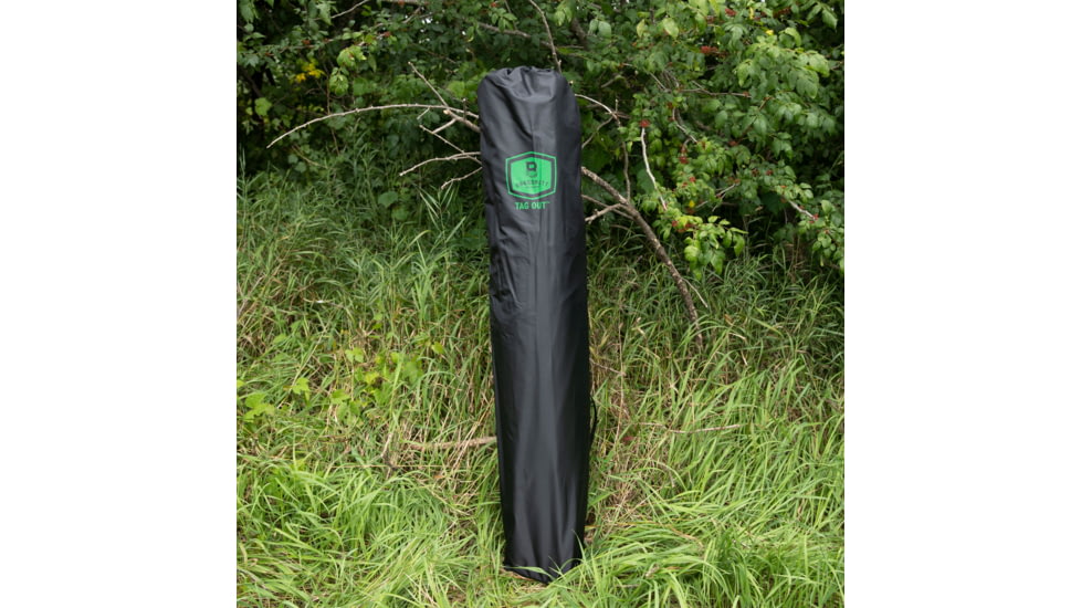 Barronett Blinds Tag Out Hub Hunting Blind with blaze orange safety panels, Bloodtrail Woodland, 3-Person, TA350BT