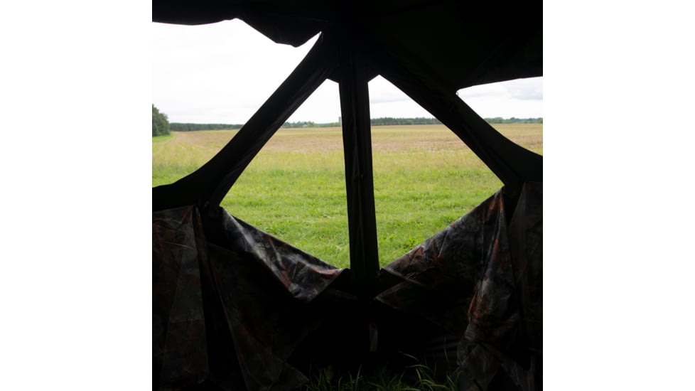 Barronett Blinds Tag Out Hub Hunting Blind with blaze orange safety panels, Bloodtrail Woodland, 3-Person, TA350BT