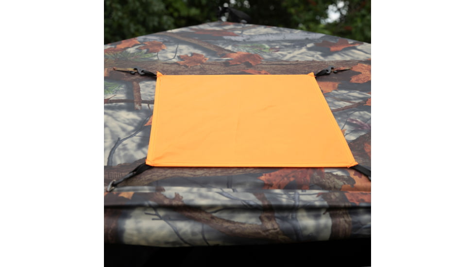 Barronett Blinds Tag Out Hub Hunting Blind with blaze orange safety panels, Bloodtrail Woodland, 3-Person, TA350BT