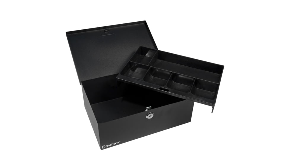 Barska 12in. Cash Box, 6 Compartment Coin Tray, Key Lock, Lifted Drawer CB11792