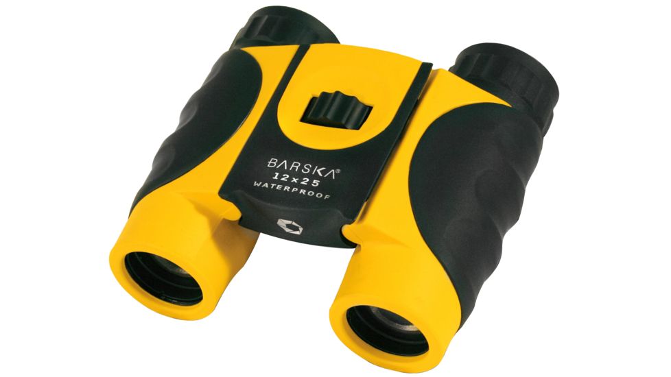 Barska 12X25 Colorado Waterproof BK-7 Roof Prism Binoculars - Yellow Rubber, Blue Lens