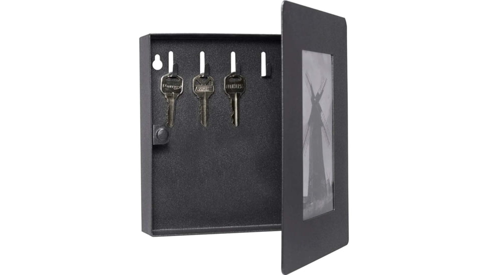 Barska 5 Capacity Picture Wall Mount Photo Frame Key Cabinet w/Magnetic Lock, 4x6in, Black, Small, CB12374