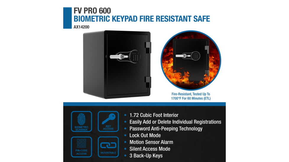 Barska FV PRO 600 Biometric Keypad Fire Resistant Safe