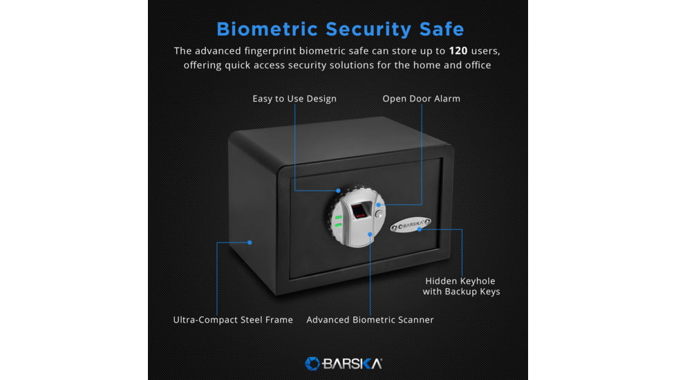 Barska Compact Biometric Gun Safe, Black, 12x8x7.75in w/ Motorized Lock AX11620