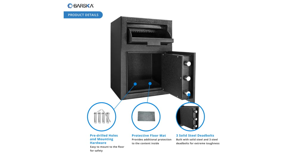Barska DX-200 Standard Depository Keypad Safe, Anti-Fishing Baffles, Solid Steel, Black, Outer Dimensions - 14 x 14 x 20 in AX12588