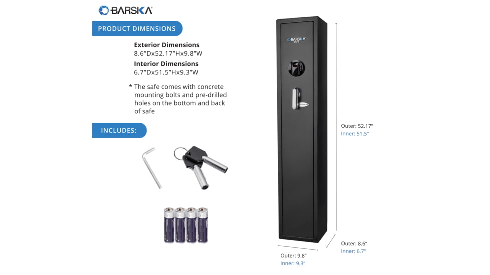 Barska HQ800 Standard Quick Access Keypad Biometric Rifle Safe, Black, AX12760