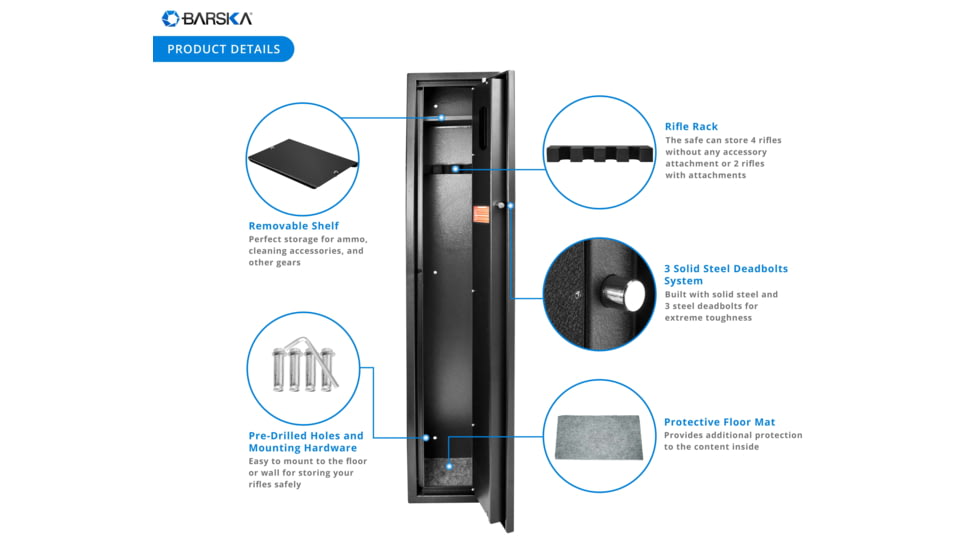 Barska HQ800 Standard Quick Access Keypad Biometric Rifle Safe, Black, AX12760