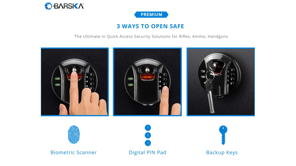 Barska HQ800 Standard Quick Access Keypad Biometric Rifle Safe, Black, AX12760