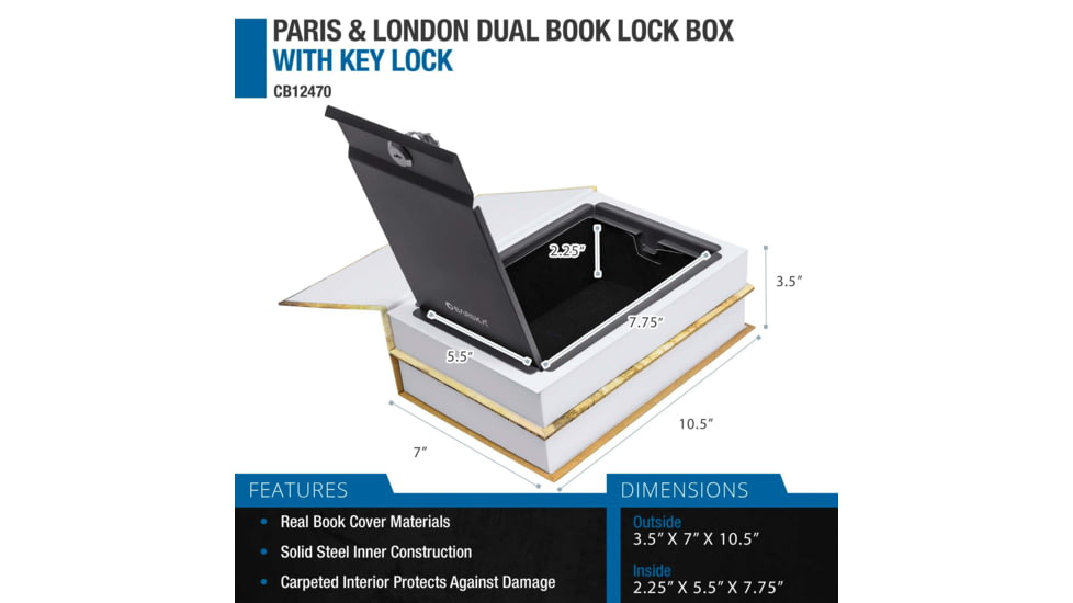 Barska London &amp; London Series Dual Book Lock Boxes with Key Lock, Multi, Medium, CB13056