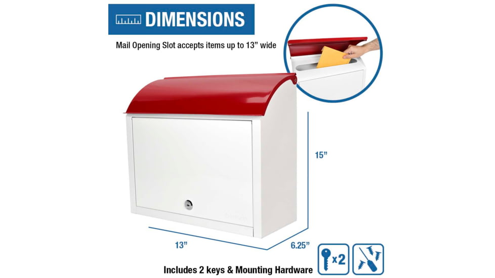 Barska Retro Locking Wall Mount Mailbox. 13in Width, Cream-Red, Small, CB13700