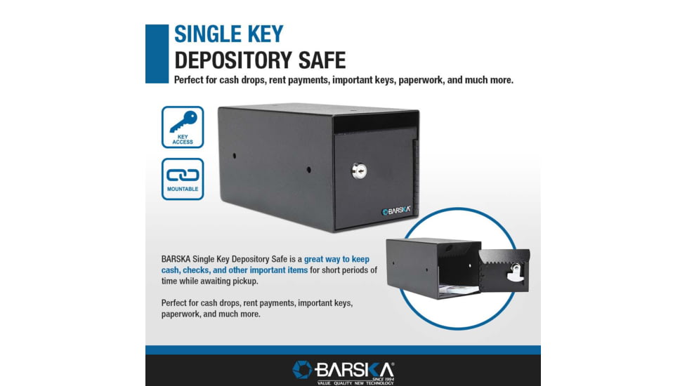 Barska Single Key Depository Safe, Drop Slot, Black, Small, AX13676