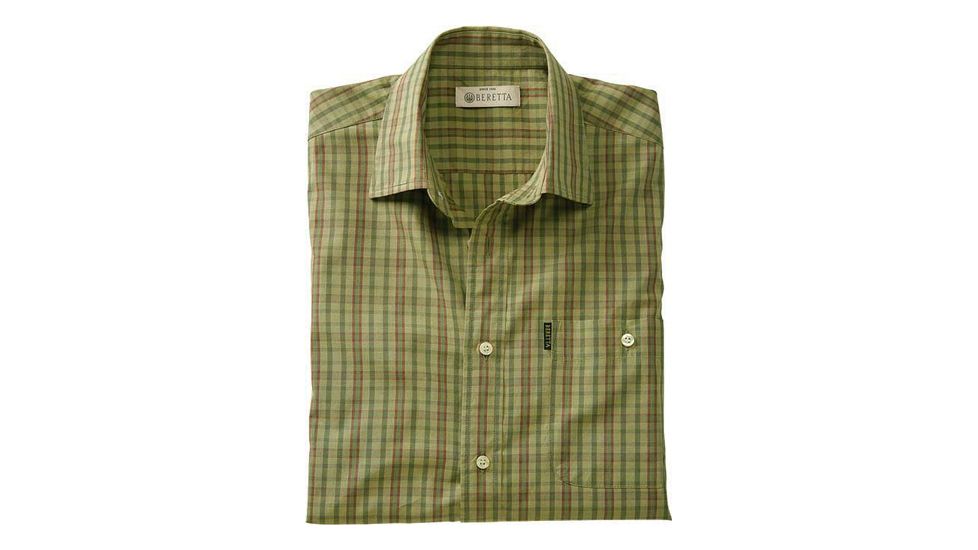 Beretta Mens Drip Dry Short Sleeve Shirt, Green / Brown Check, Extra Large LU520075170796XL